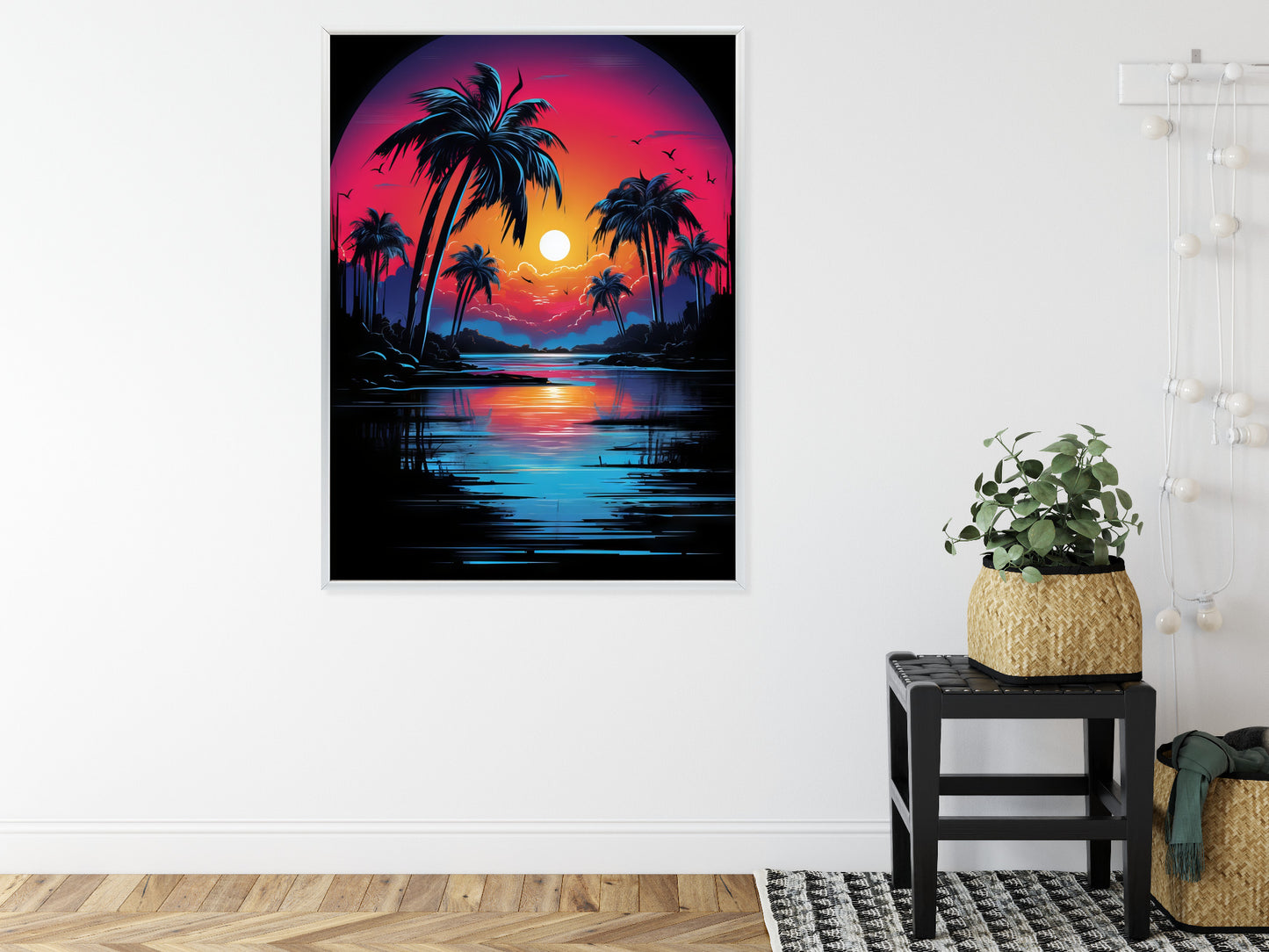 Poster Tropischer Sonnenuntergang Und Palmen Rahmen Holz Mit Passepartout Farbe Natürlich