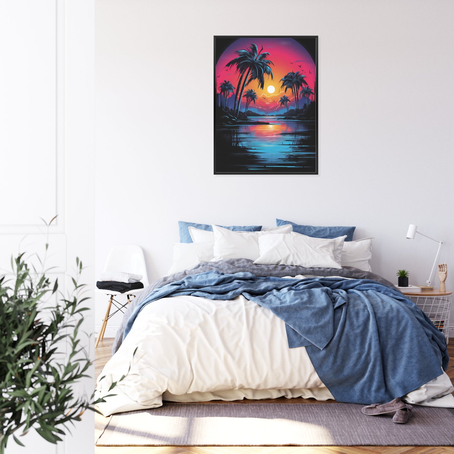 Poster Tropischer Sonnenuntergang Und Palmen Rahmen Holz Mit Passepartout Farbe Natürlich