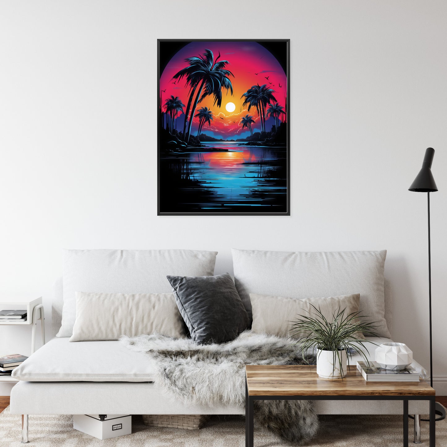 Poster Tropischer Sonnenuntergang Und Palmen Rahmen Holz Mit Passepartout Farbe Natürlich