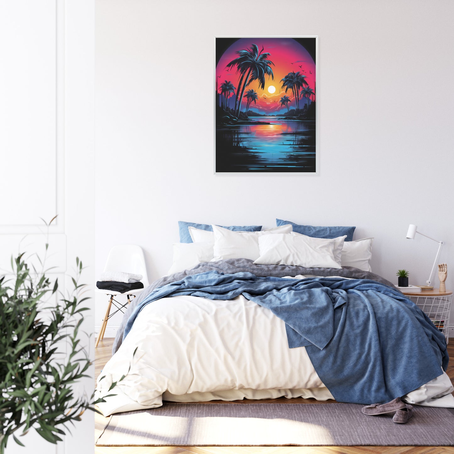 Poster Tropischer Sonnenuntergang Und Palmen Rahmen Holz Mit Passepartout Farbe Natürlich