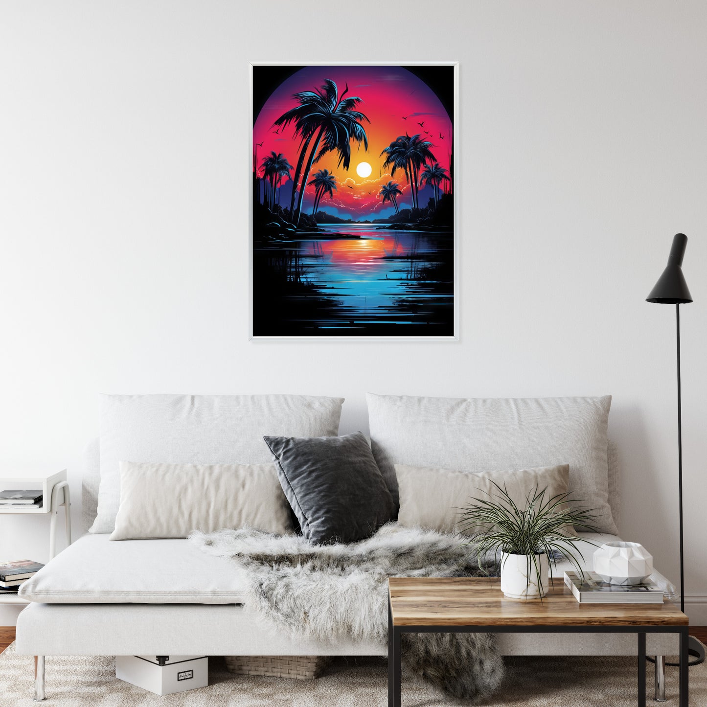 Poster Tropischer Sonnenuntergang Und Palmen Rahmen Holz Mit Passepartout Farbe Natürlich