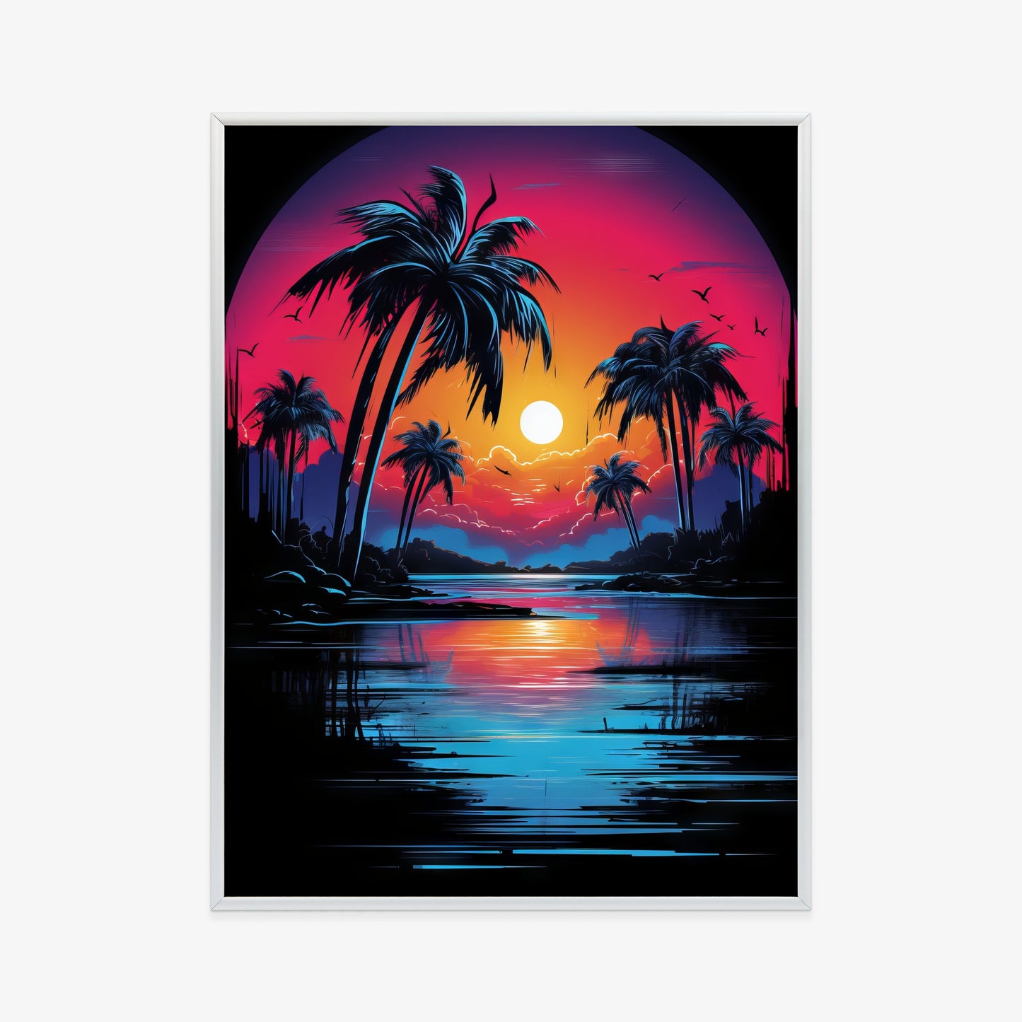 Poster Tropischer Sonnenuntergang Und Palmen Rahmen Holz Mit Passepartout Farbe Natürlich