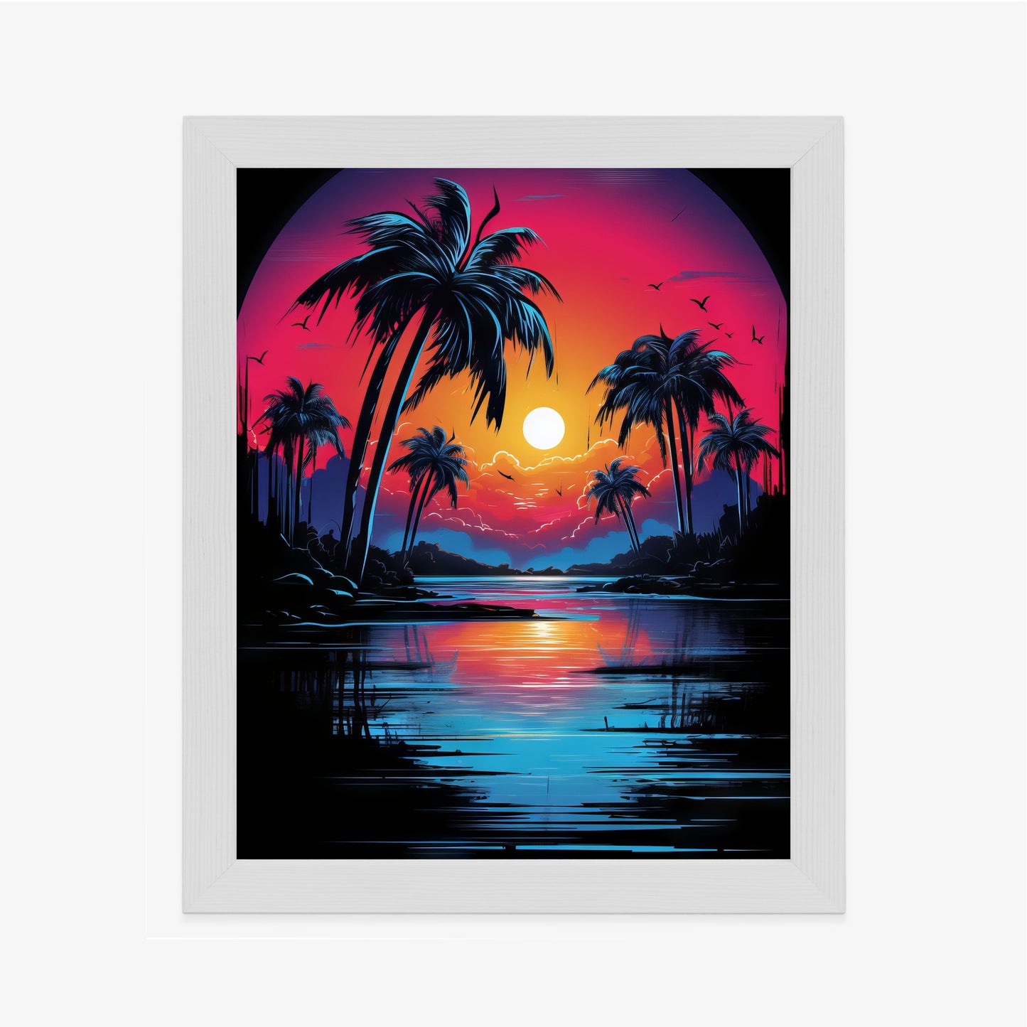 Poster Tropischer Sonnenuntergang Und Palmen Rahmen Holz Mit Passepartout Farbe Natürlich
