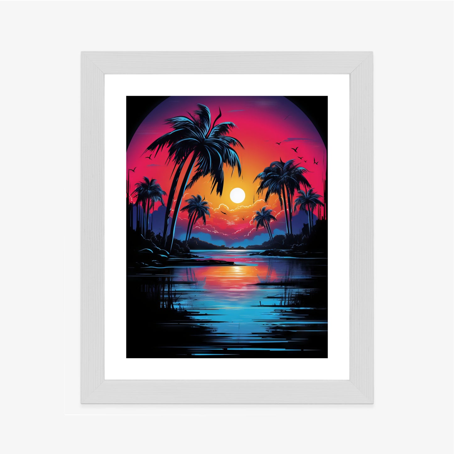 Poster Tropischer Sonnenuntergang Und Palmen Rahmen Holz Mit Passepartout Farbe Natürlich