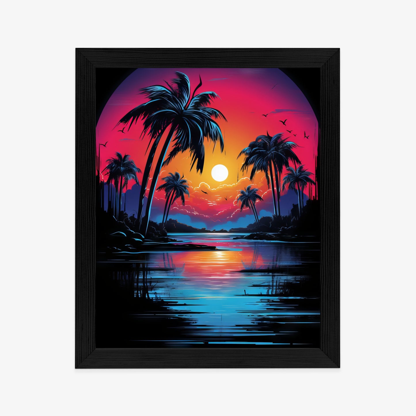 Poster Tropischer Sonnenuntergang Und Palmen Rahmen Holz Mit Passepartout Farbe Natürlich