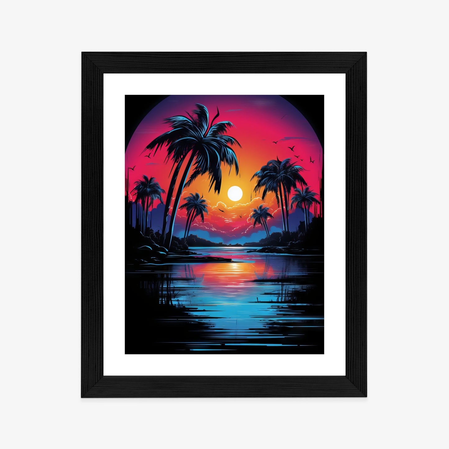 Poster Tropischer Sonnenuntergang Und Palmen Rahmen Holz Mit Passepartout Farbe Natürlich
