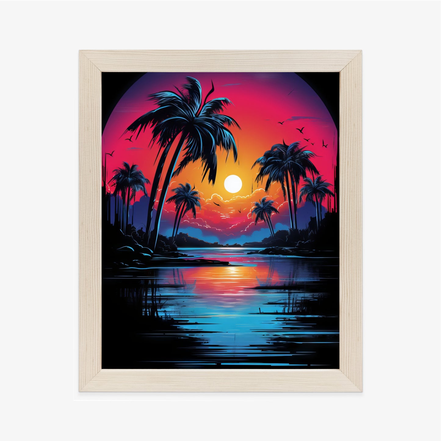 Poster Tropischer Sonnenuntergang Und Palmen Rahmen Holz Mit Passepartout Farbe Natürlich