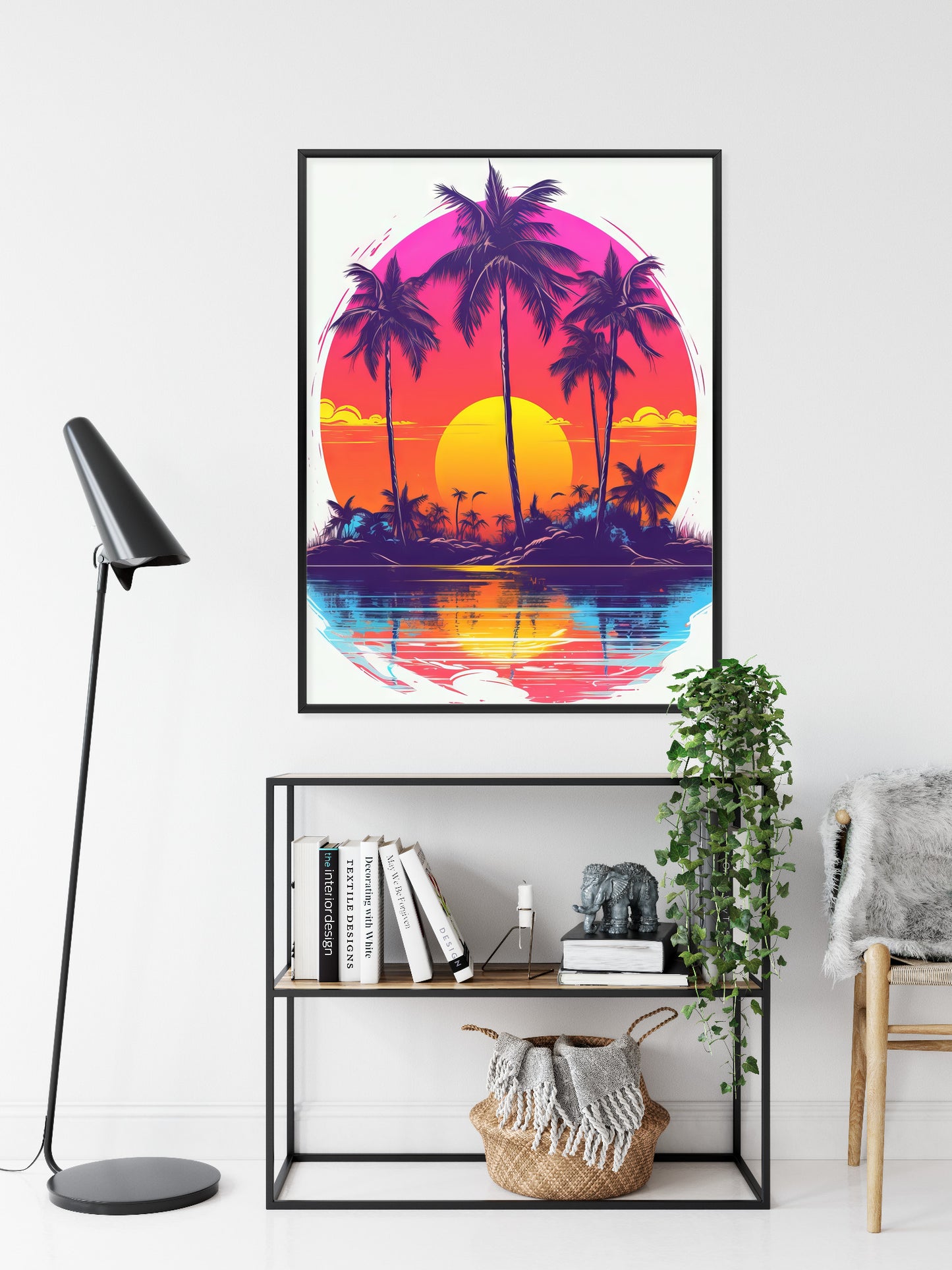 Poster Einsame Insel Mit Palmen Und Der Untergehenden Sonne