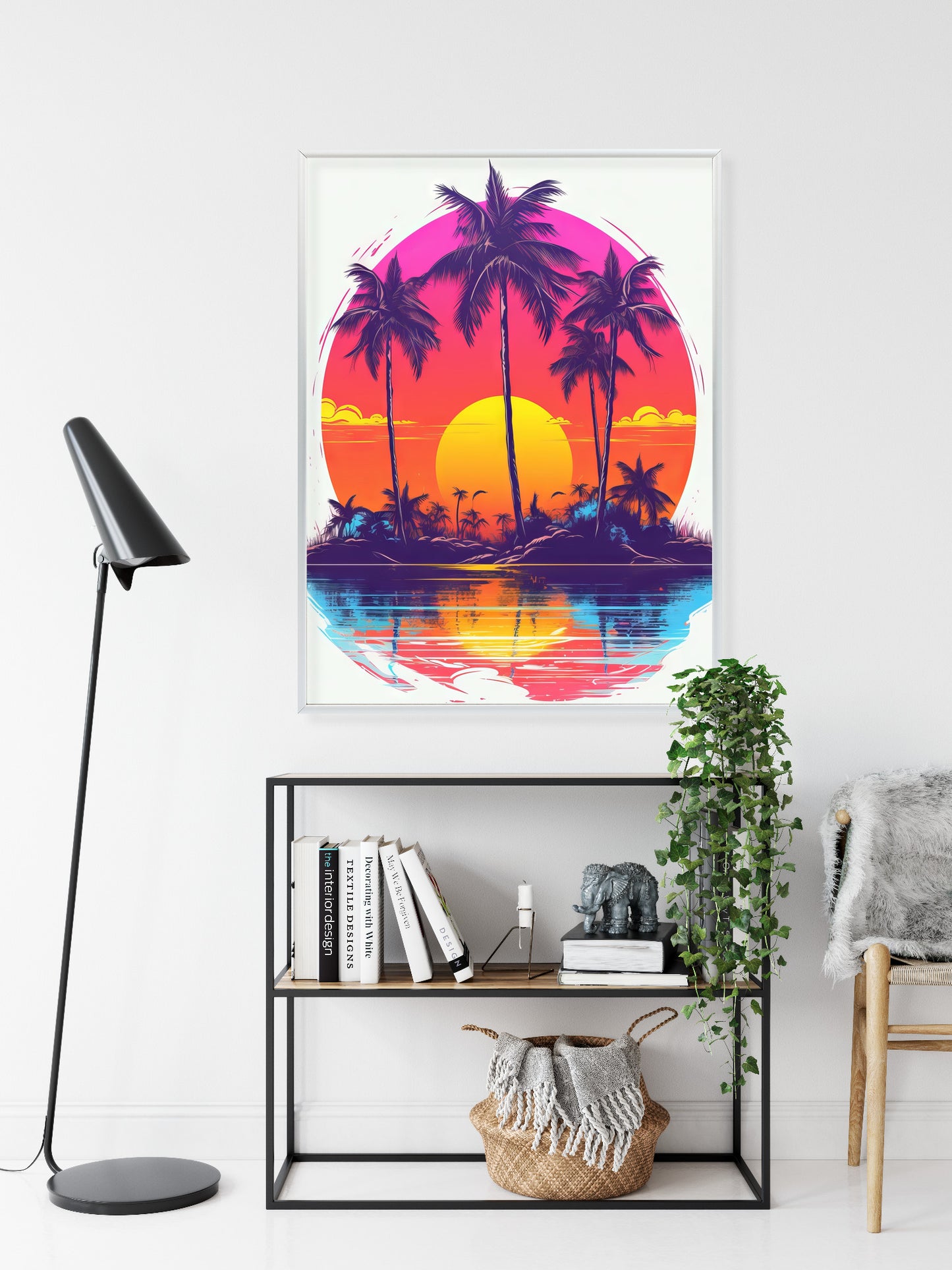 Poster Einsame Insel Mit Palmen Und Der Untergehenden Sonne