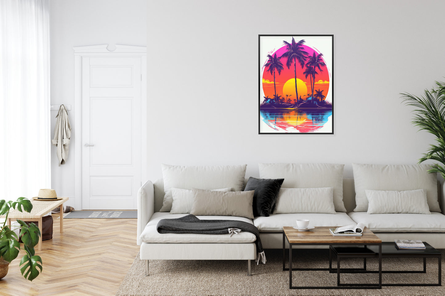 Poster Einsame Insel Mit Palmen Und Der Untergehenden Sonne