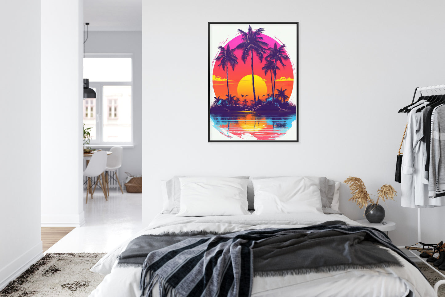 Poster Einsame Insel Mit Palmen Und Der Untergehenden Sonne