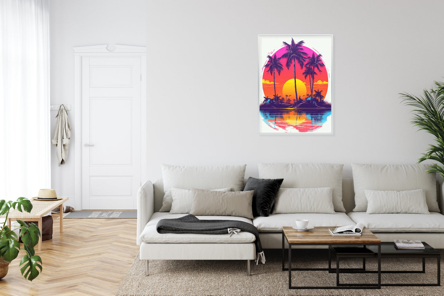 Poster Einsame Insel Mit Palmen Und Der Untergehenden Sonne