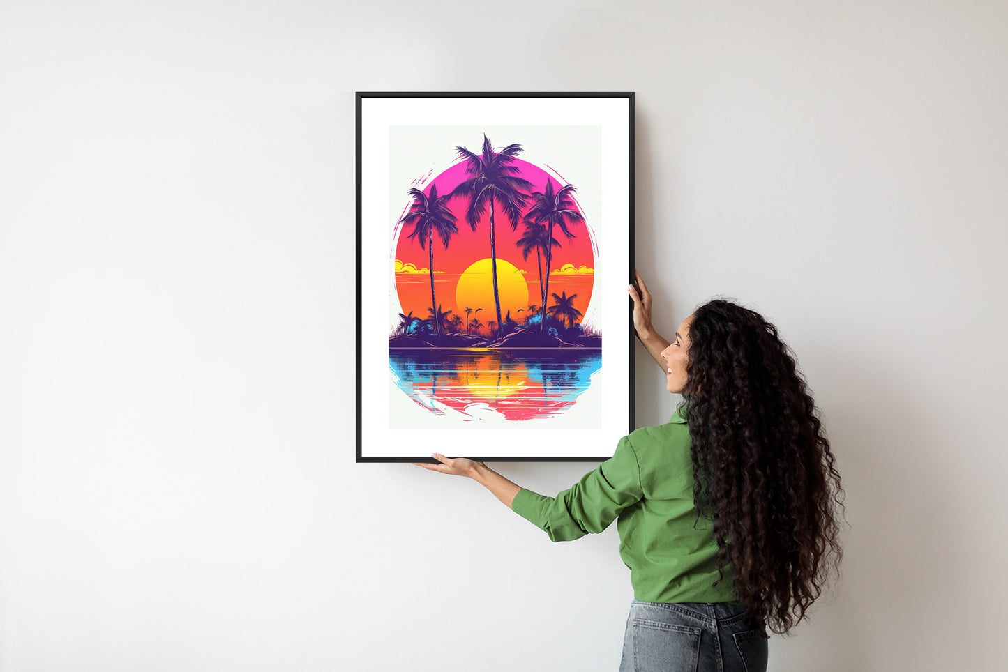 Poster Einsame Insel Mit Palmen Und Der Untergehenden Sonne
