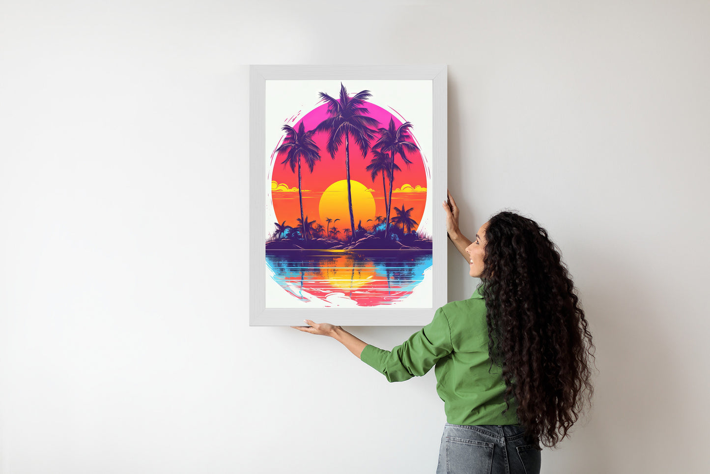 Poster Einsame Insel Mit Palmen Und Der Untergehenden Sonne