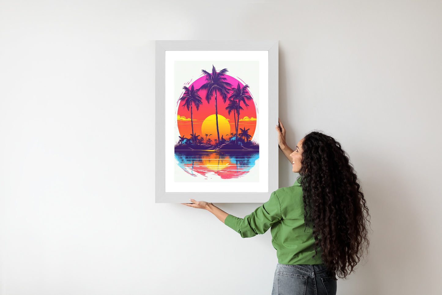 Poster Einsame Insel Mit Palmen Und Der Untergehenden Sonne