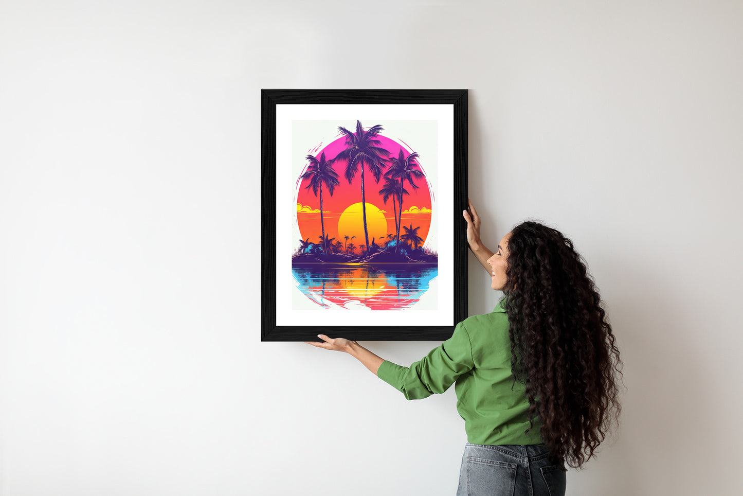 Poster Einsame Insel Mit Palmen Und Der Untergehenden Sonne