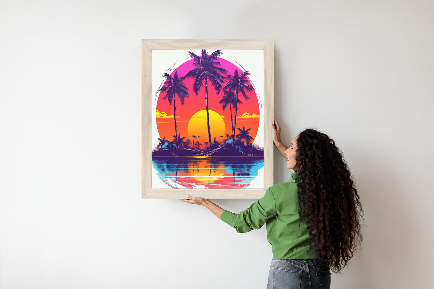 Poster Einsame Insel Mit Palmen Und Der Untergehenden Sonne