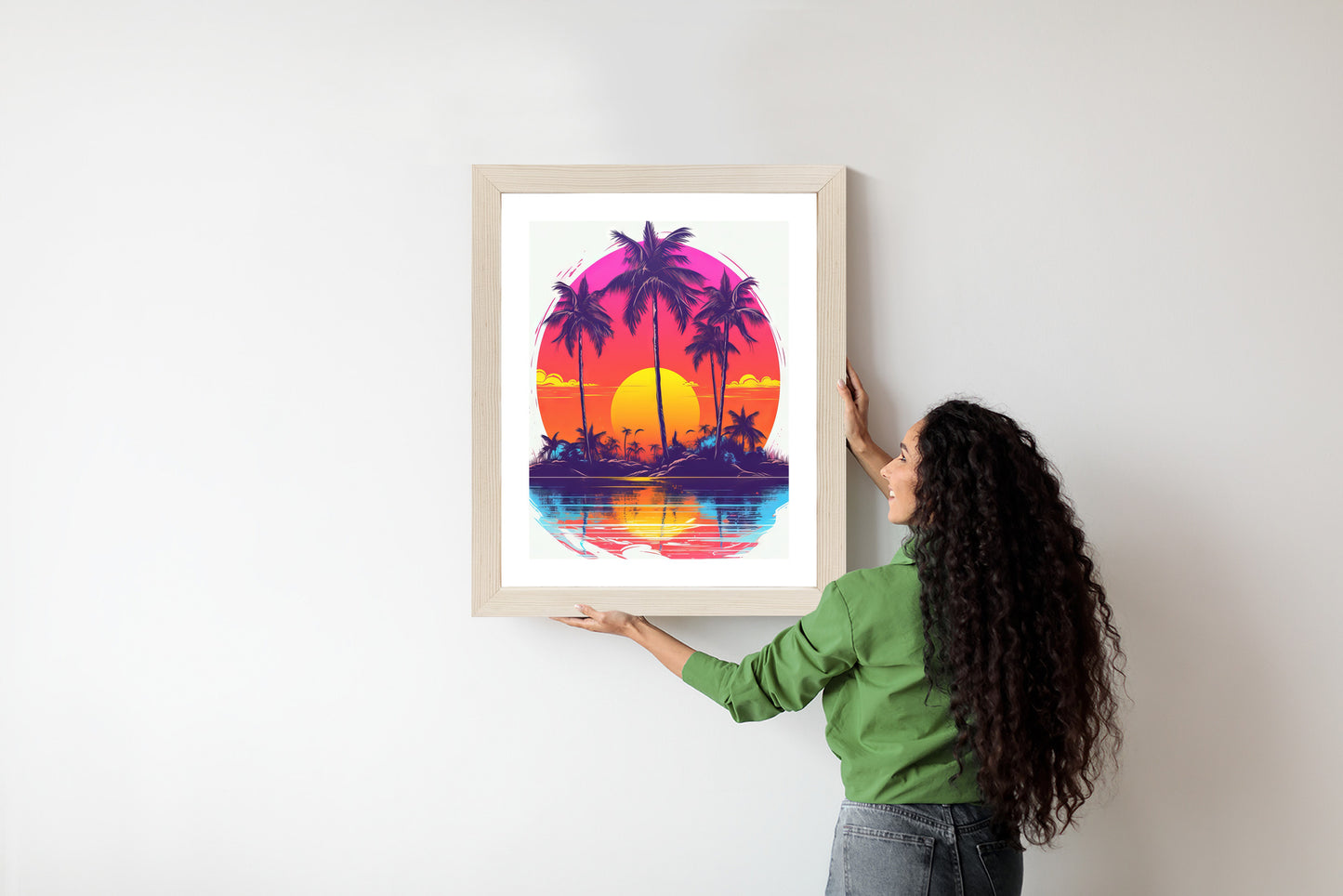 Poster Einsame Insel Mit Palmen Und Der Untergehenden Sonne