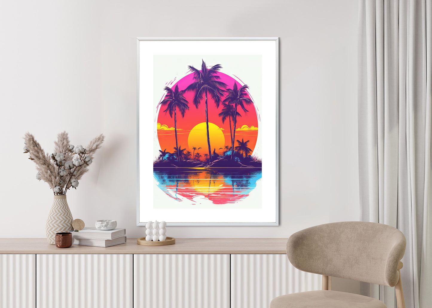 Poster Einsame Insel Mit Palmen Und Der Untergehenden Sonne