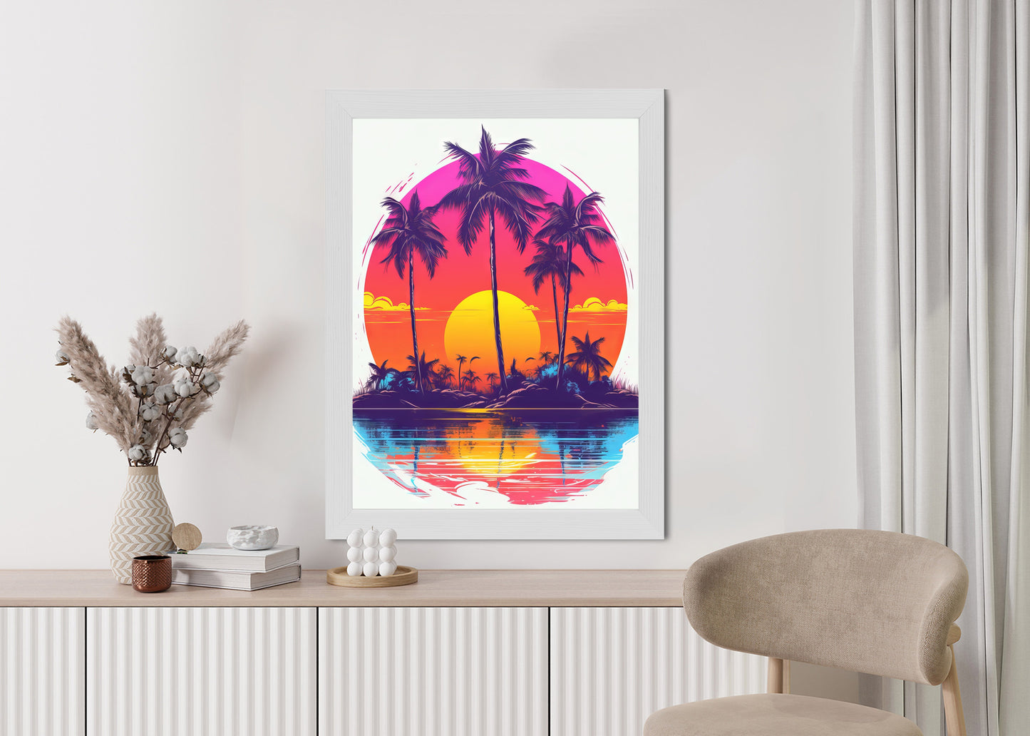 Poster Einsame Insel Mit Palmen Und Der Untergehenden Sonne