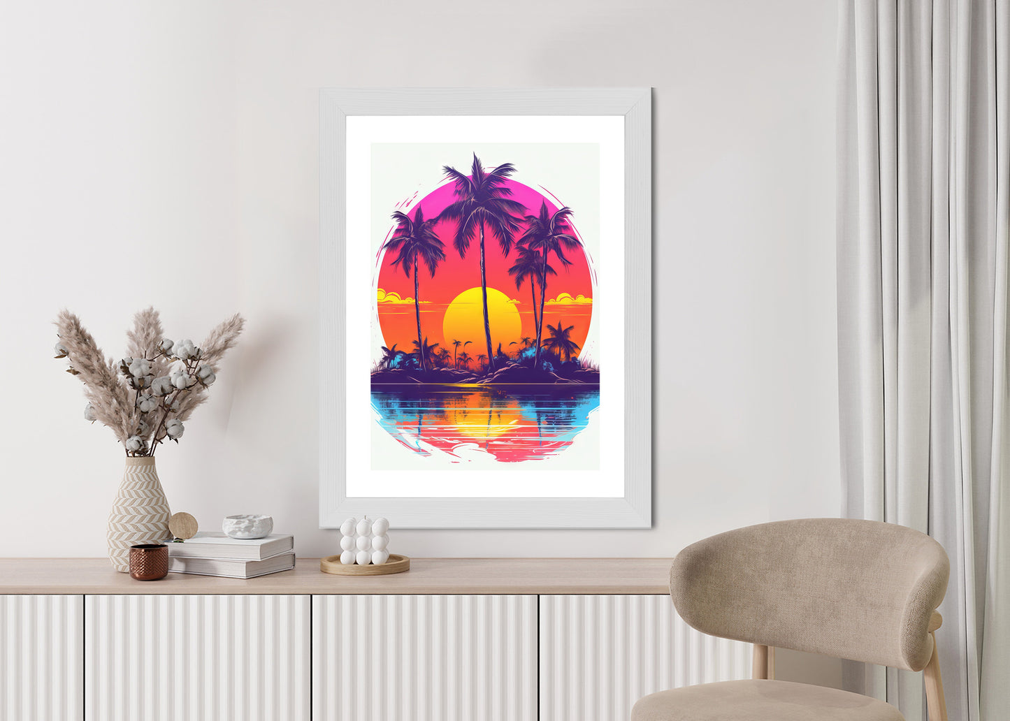 Poster Einsame Insel Mit Palmen Und Der Untergehenden Sonne