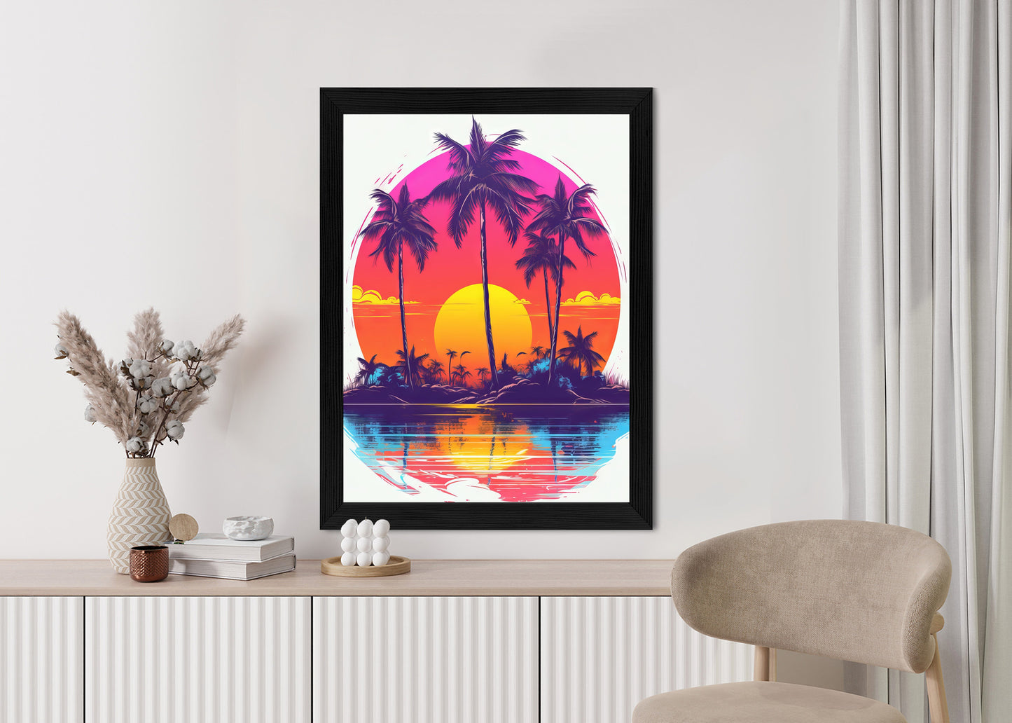 Poster Einsame Insel Mit Palmen Und Der Untergehenden Sonne