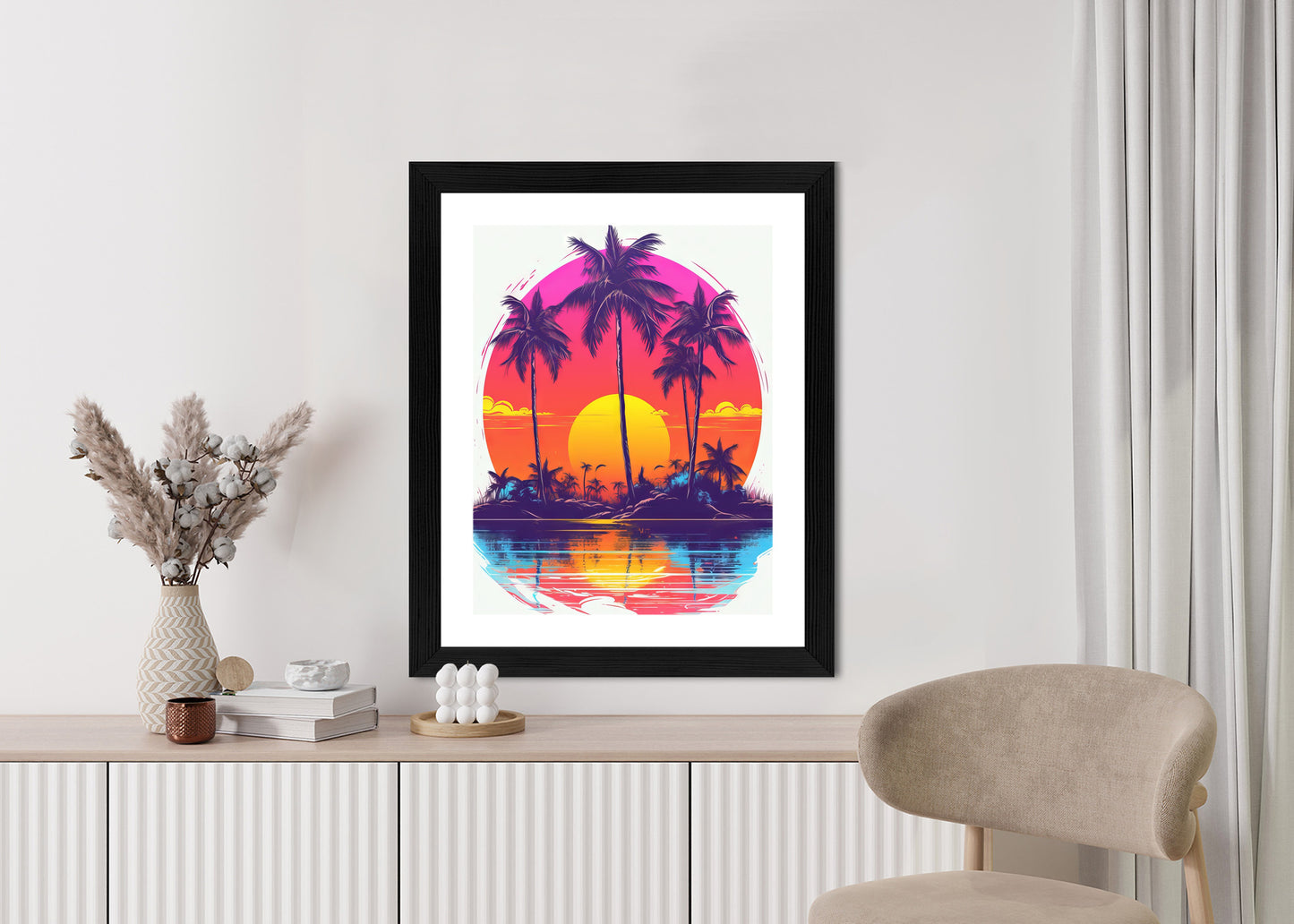 Poster Einsame Insel Mit Palmen Und Der Untergehenden Sonne