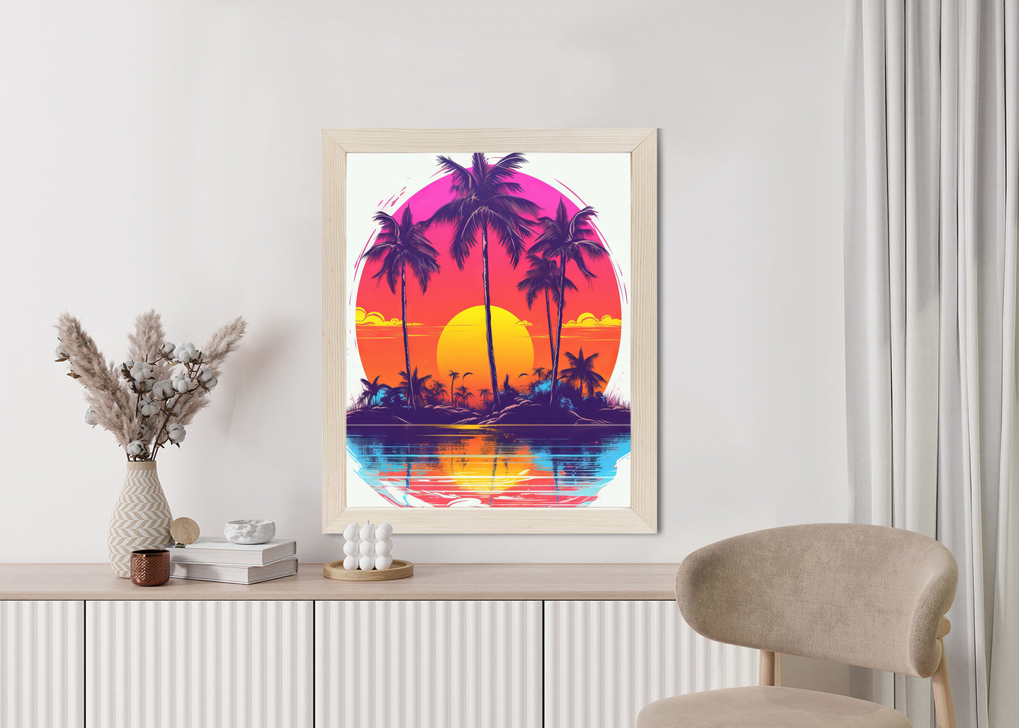 Poster Einsame Insel Mit Palmen Und Der Untergehenden Sonne