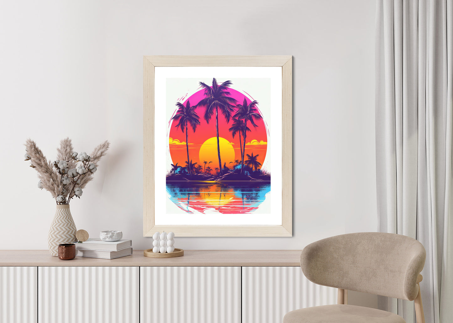 Poster Einsame Insel Mit Palmen Und Der Untergehenden Sonne