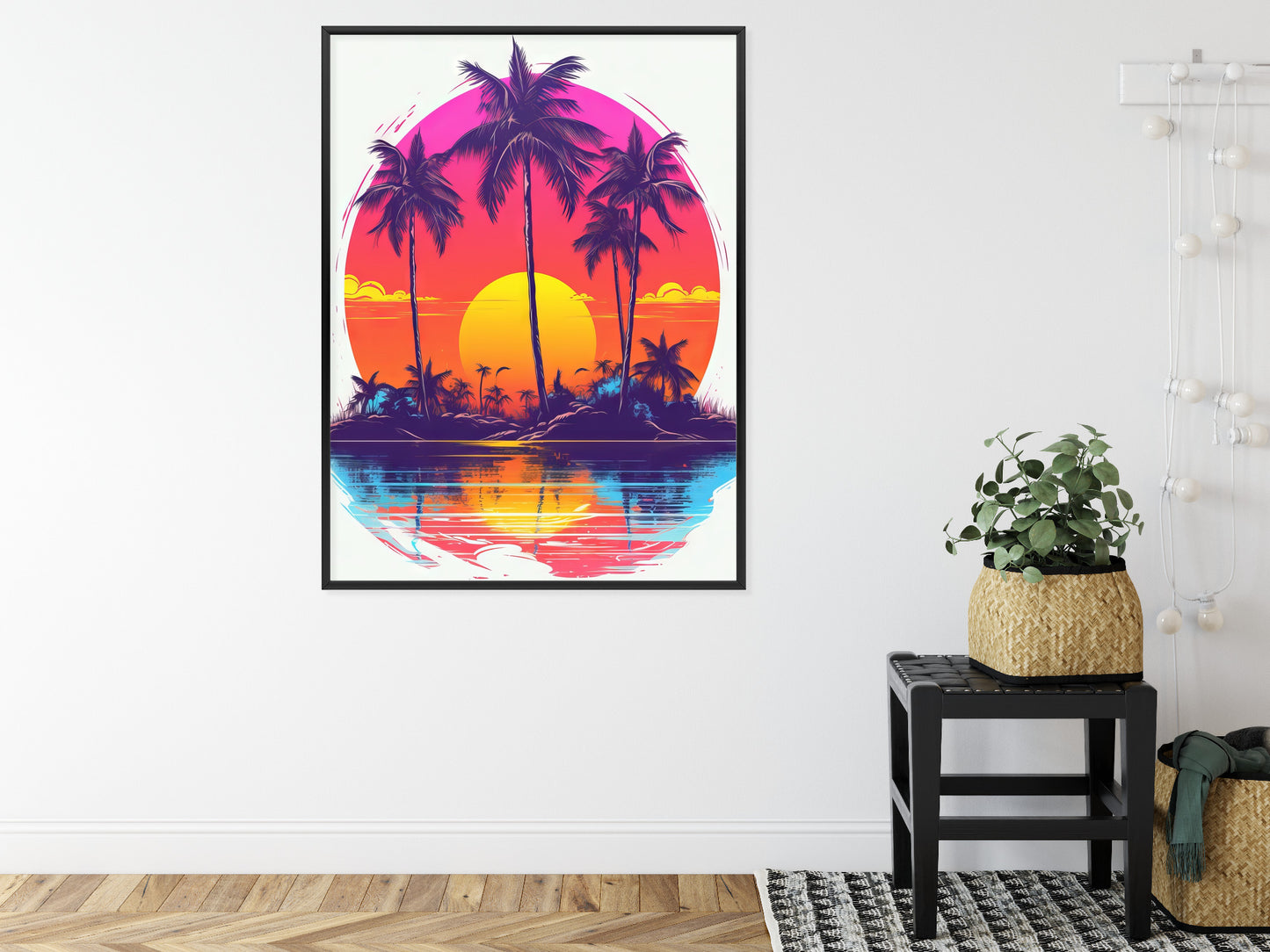Poster Einsame Insel Mit Palmen Und Der Untergehenden Sonne