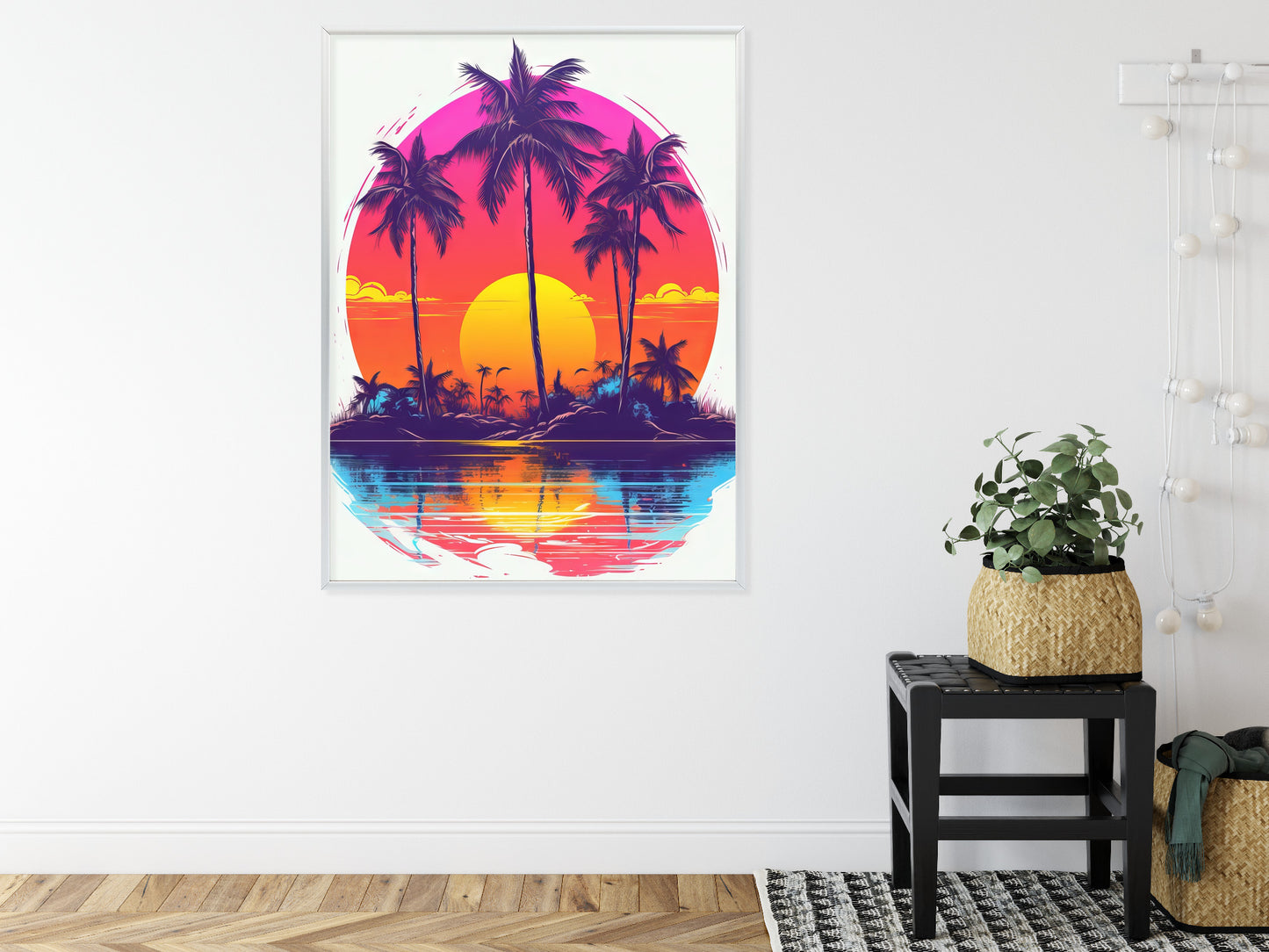 Poster Einsame Insel Mit Palmen Und Der Untergehenden Sonne