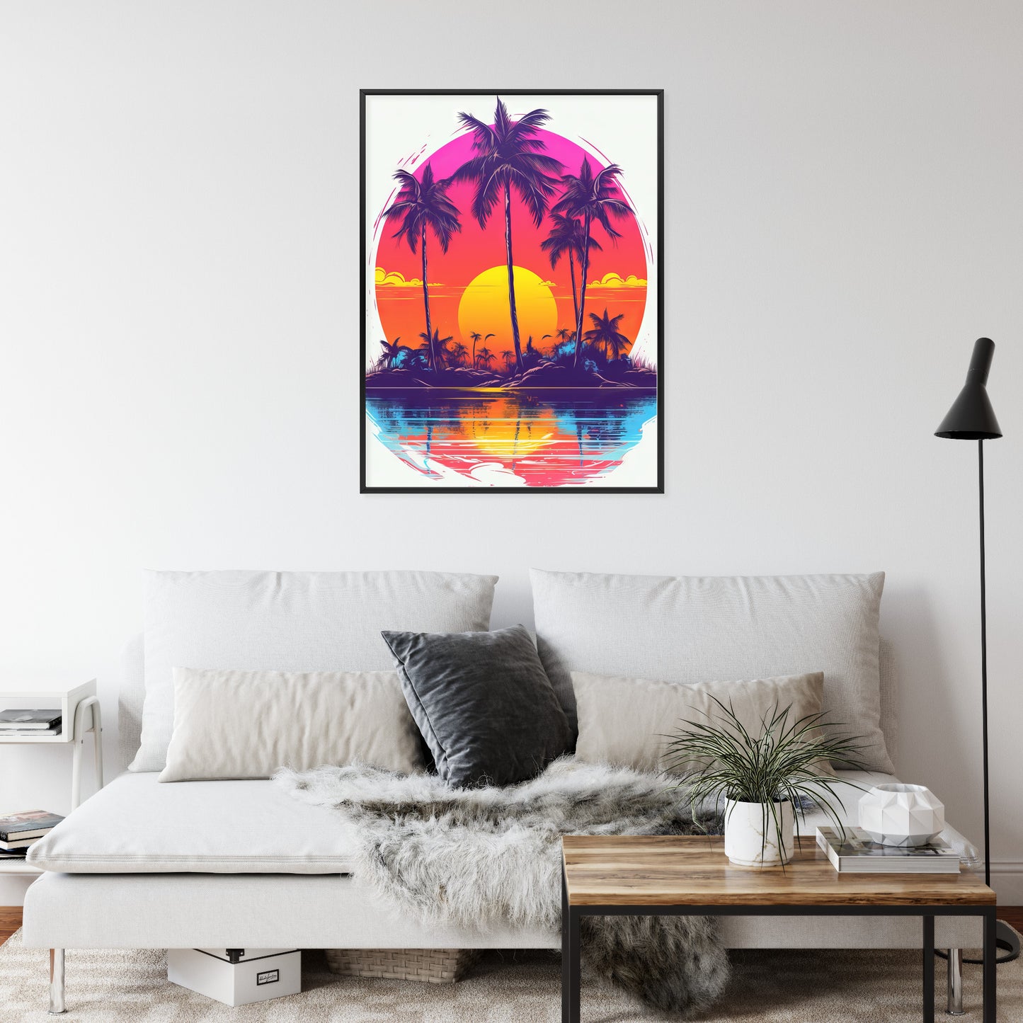 Poster Einsame Insel Mit Palmen Und Der Untergehenden Sonne