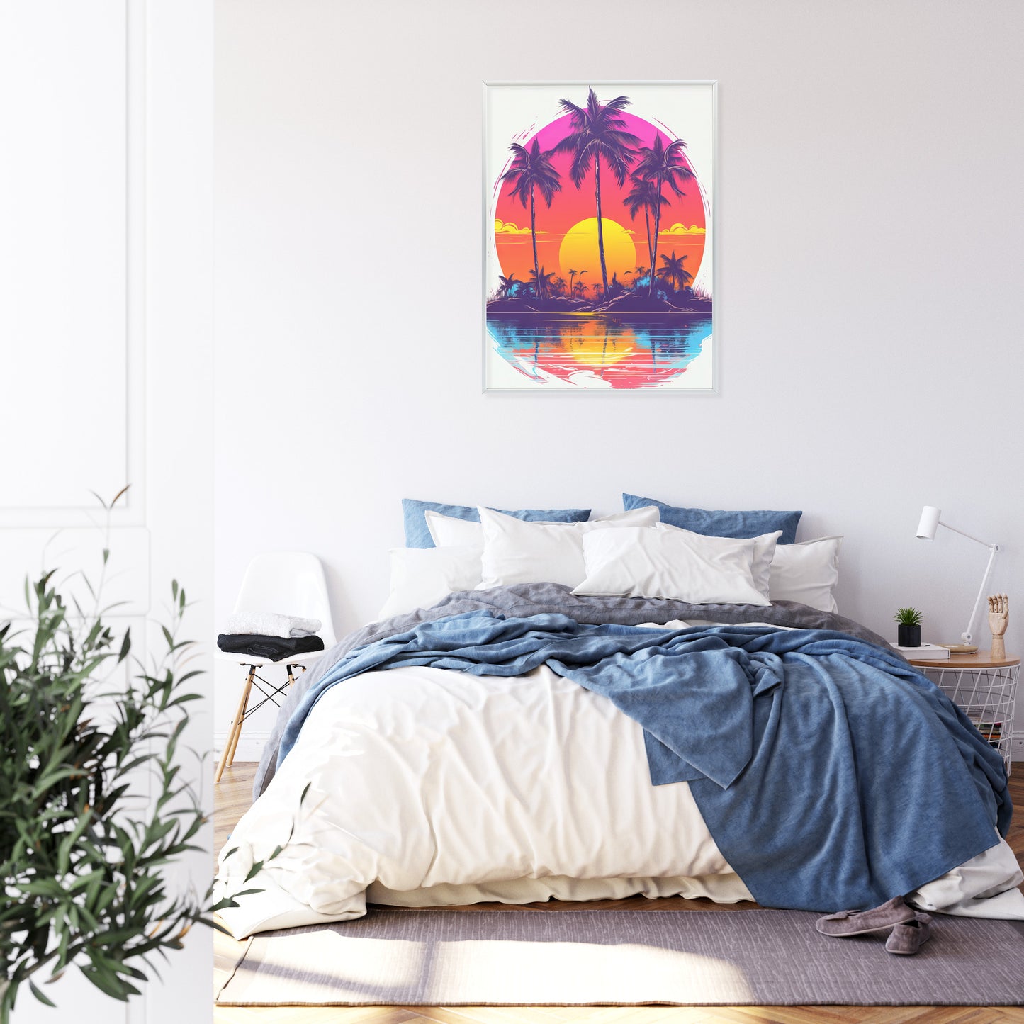 Poster Einsame Insel Mit Palmen Und Der Untergehenden Sonne