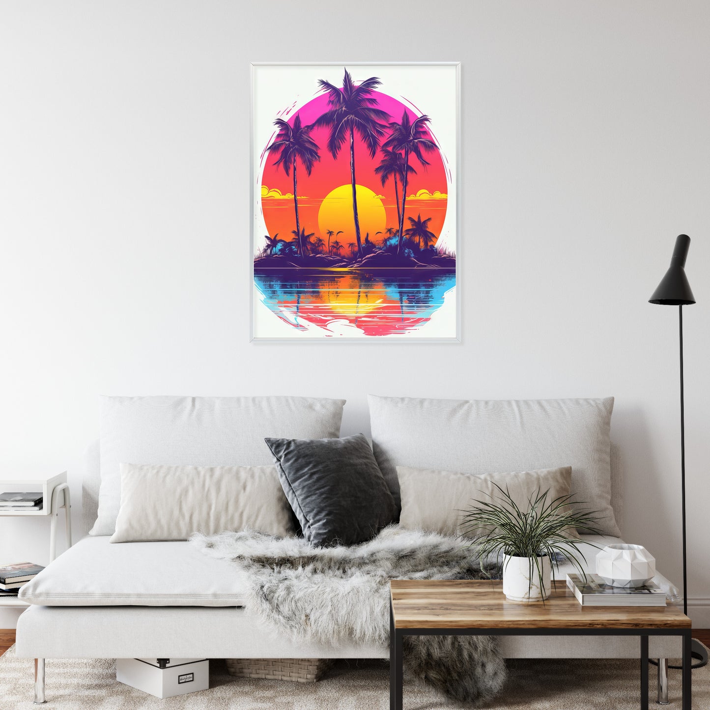 Poster Einsame Insel Mit Palmen Und Der Untergehenden Sonne