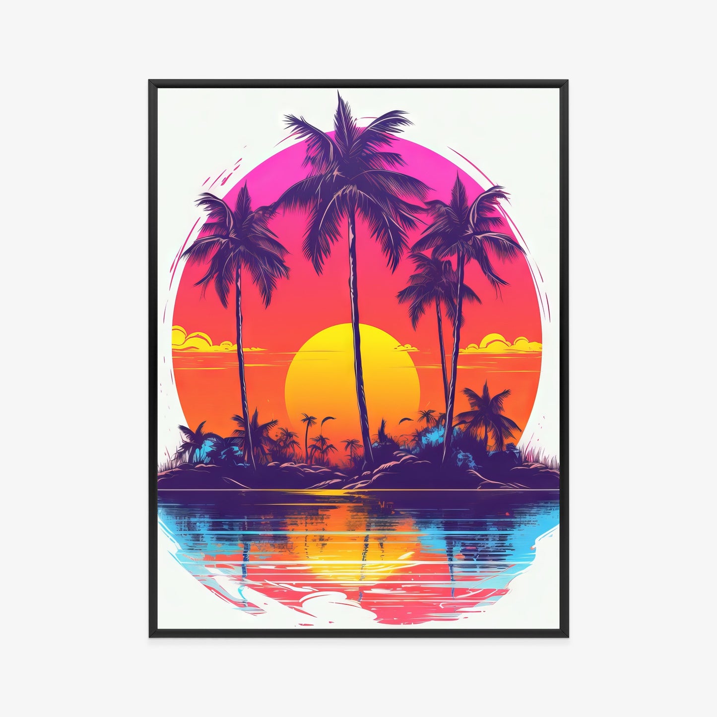 Poster Einsame Insel Mit Palmen Und Der Untergehenden Sonne