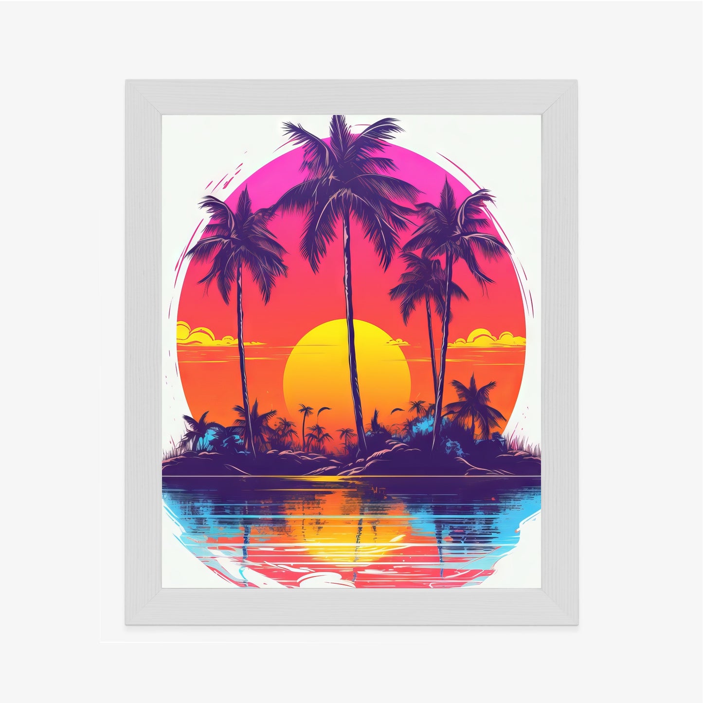 Poster Einsame Insel Mit Palmen Und Der Untergehenden Sonne