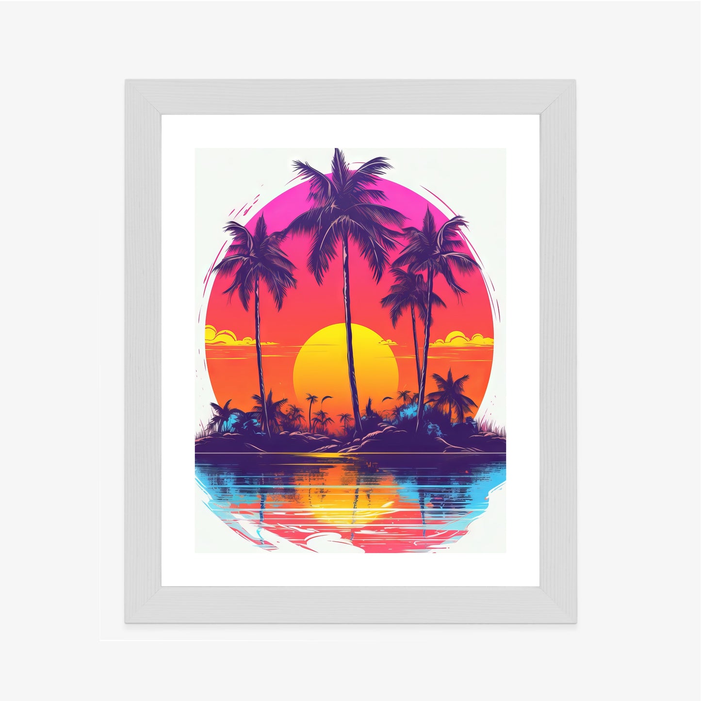Poster Einsame Insel Mit Palmen Und Der Untergehenden Sonne