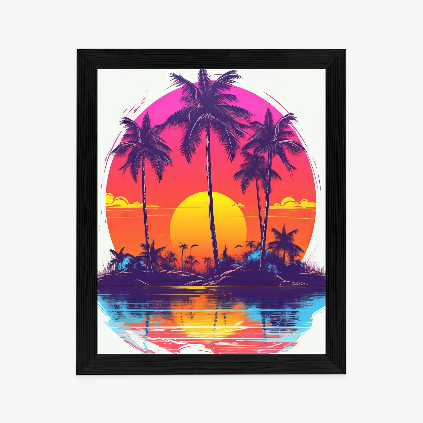 Poster Einsame Insel Mit Palmen Und Der Untergehenden Sonne