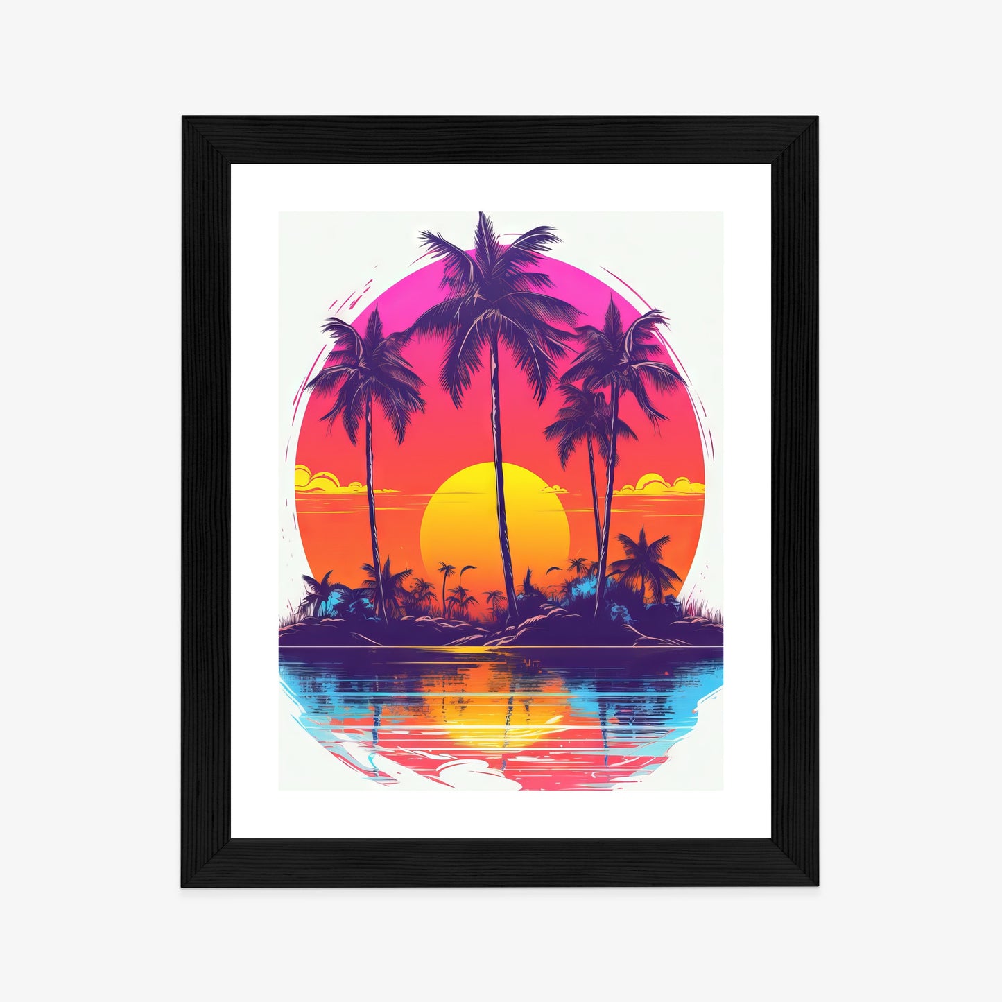 Poster Einsame Insel Mit Palmen Und Der Untergehenden Sonne
