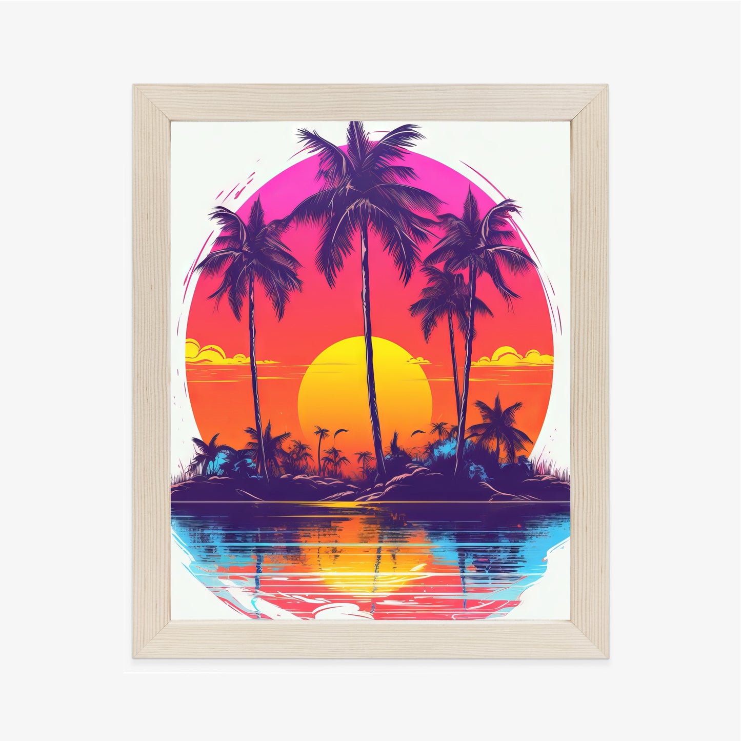 Poster Einsame Insel Mit Palmen Und Der Untergehenden Sonne