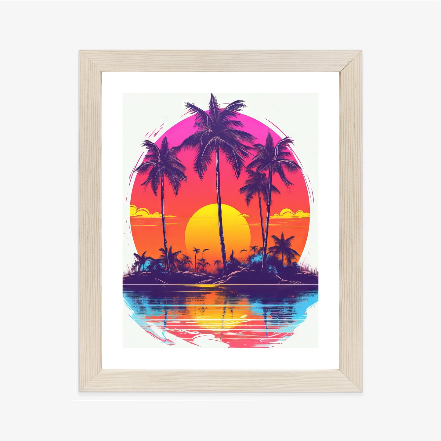 Poster Einsame Insel Mit Palmen Und Der Untergehenden Sonne