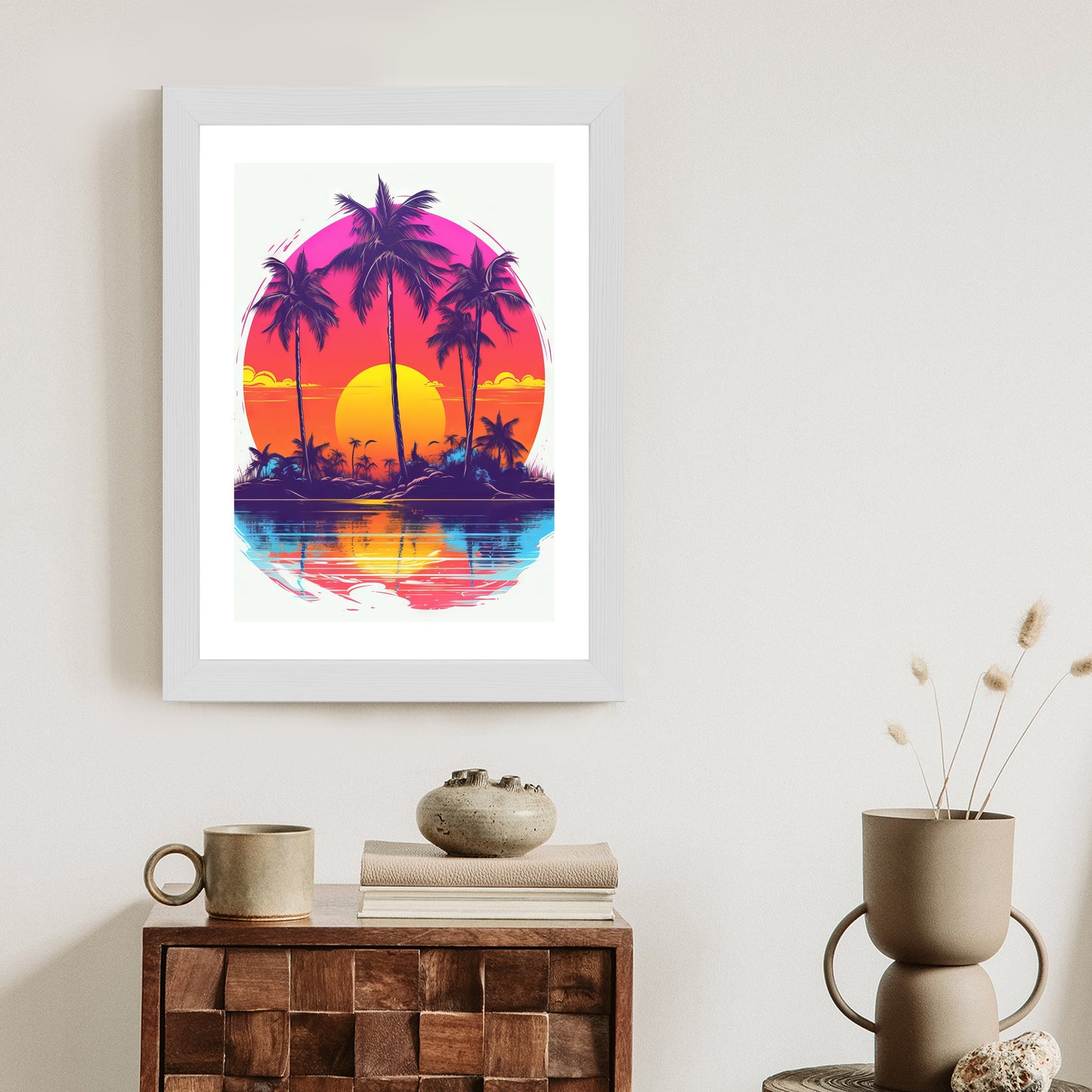 Poster Einsame Insel Mit Palmen Und Der Untergehenden Sonne