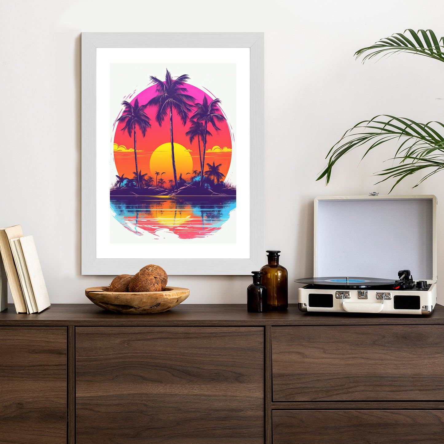 Poster Einsame Insel Mit Palmen Und Der Untergehenden Sonne