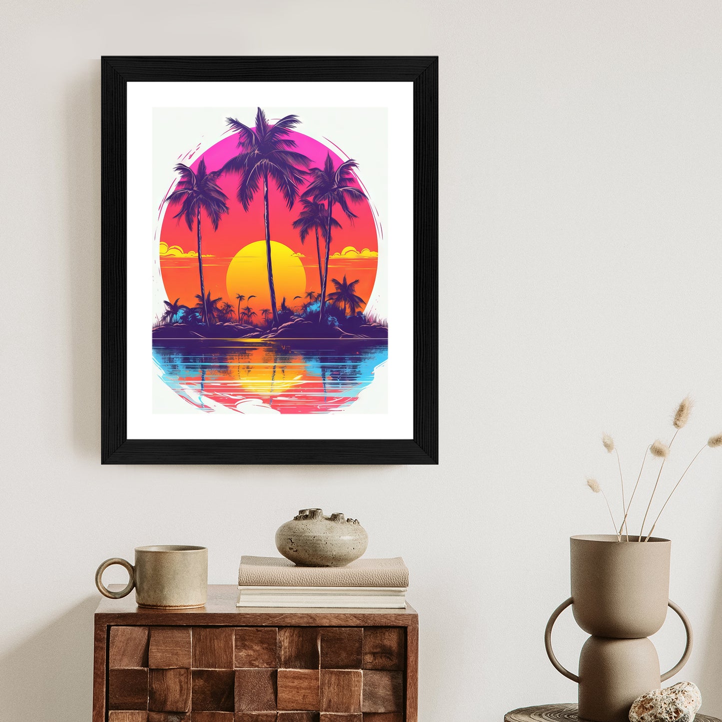 Poster Einsame Insel Mit Palmen Und Der Untergehenden Sonne