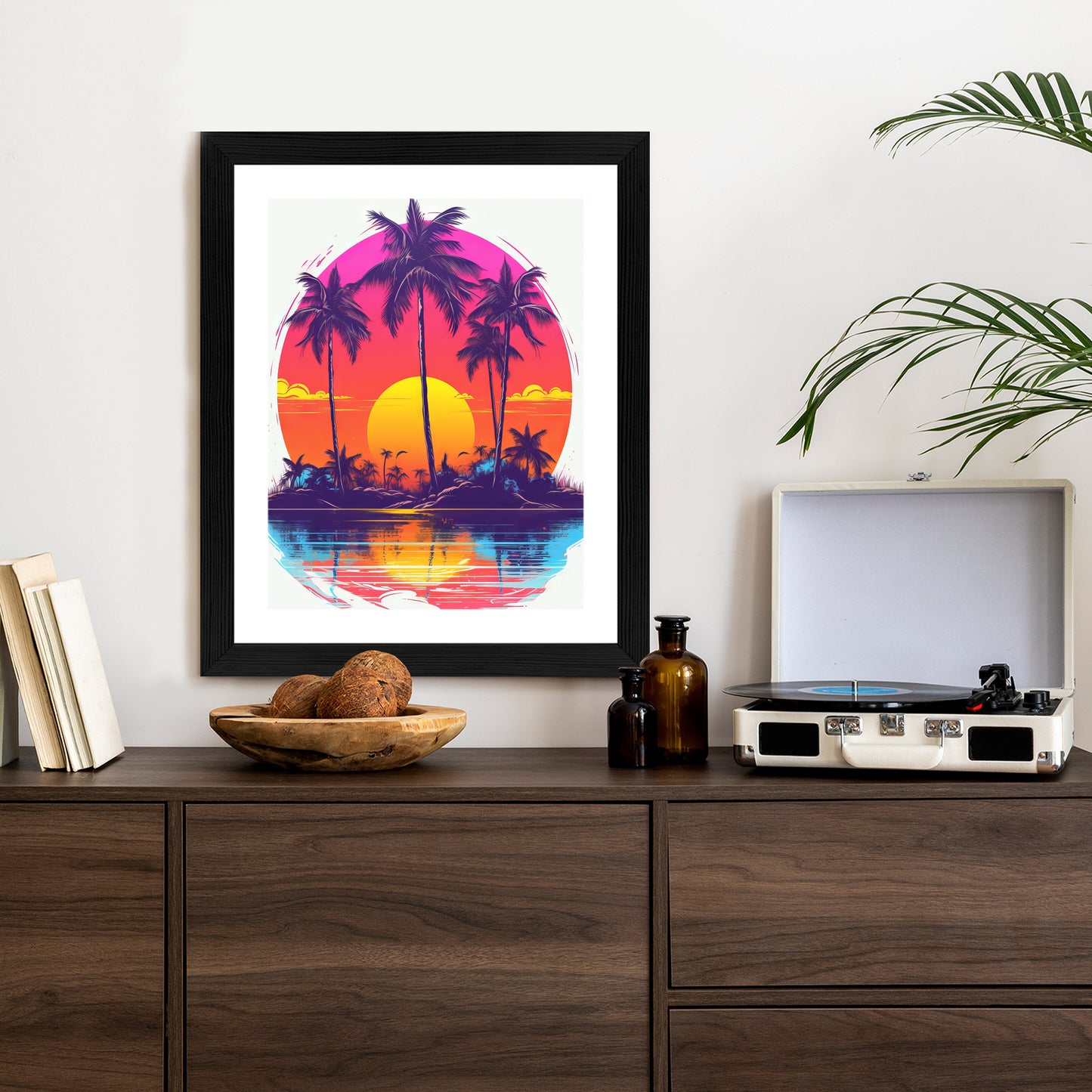 Poster Einsame Insel Mit Palmen Und Der Untergehenden Sonne