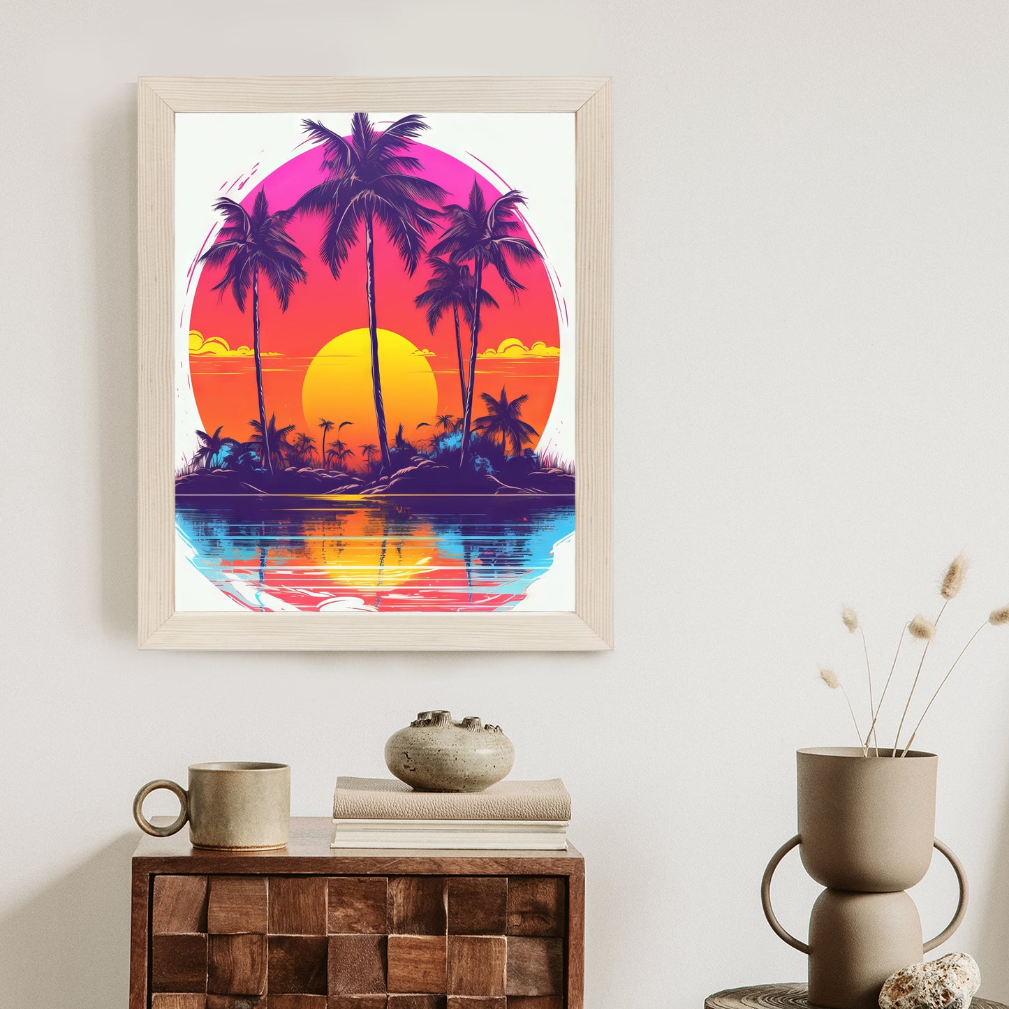 Poster Einsame Insel Mit Palmen Und Der Untergehenden Sonne