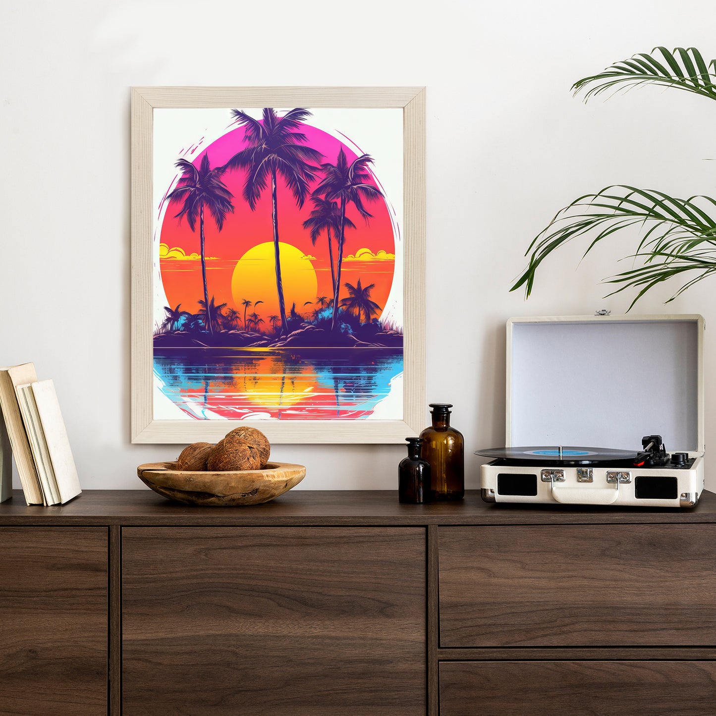 Poster Einsame Insel Mit Palmen Und Der Untergehenden Sonne