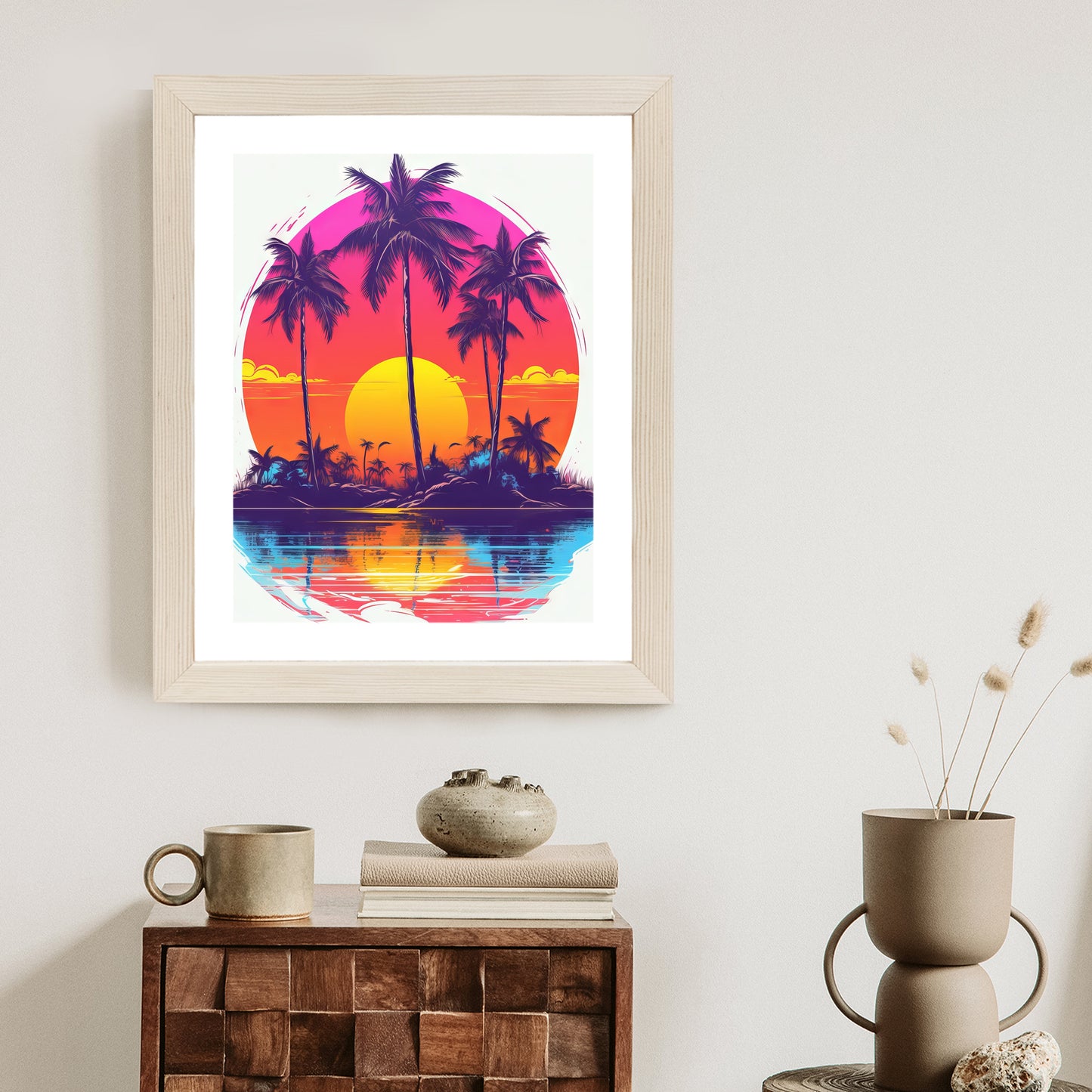 Poster Einsame Insel Mit Palmen Und Der Untergehenden Sonne