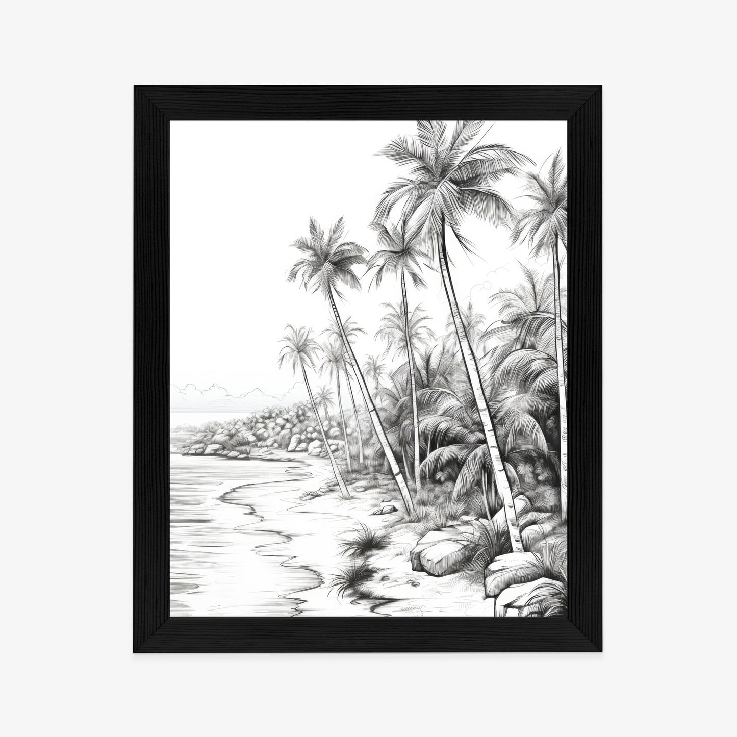 Poster Tropischer Strand Mit Palmen Und Sandiger Meeresküste Rahmen Holz Mit Passepartout Farbe Natürlich