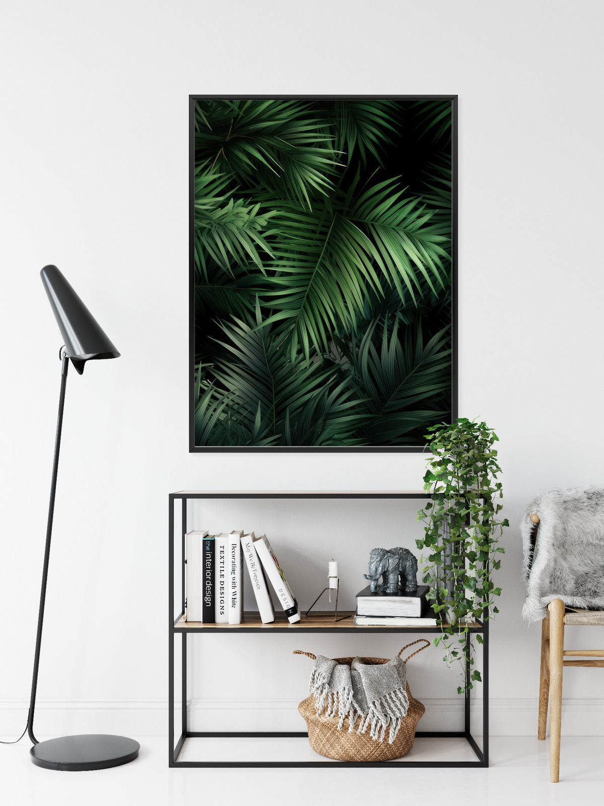 Poster Dunkle Bambusblätter Rahmen Holz Mit Passepartout Farbe Natürlich